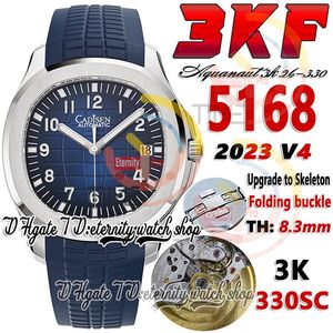 3KF V4 3k5168 A330SC Montre automatique pour homme Mouvement à bruit minimum Texture bleue ultra-mince Cadran Numéro Marqueurs Boîtier en acier inoxydable Bracelet en caoutchouc Montres Super Edition