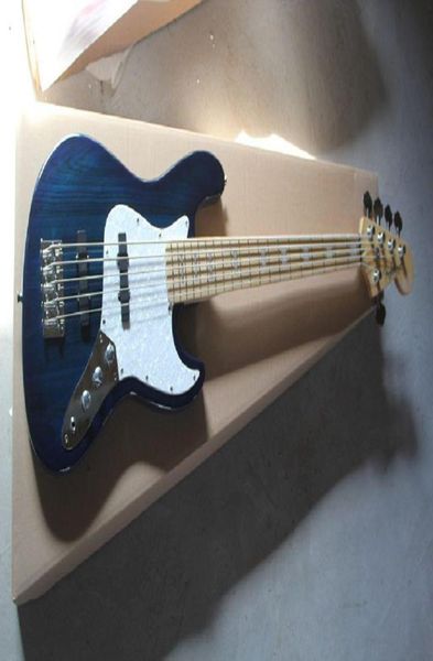 3KJGFG 2014 Top Quality 5 String Maple Neck F Jazz Bass Stripe Bly Bass Bass Bass Guitar en stock1318311