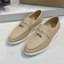 3LP schoenen Summer Charms verfraaid Walk suède loafers Abrikoos Echt leer heren casual slip-on flats dames Luxe Ontwerpers platte Jurk schoen fabrieksschoeisel 35-45