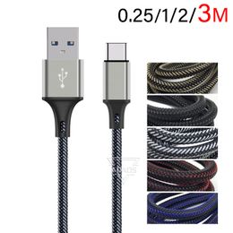 3M/10ft oplaadkabel USB Telefoongegevenskabels Tweekleurige nylon vlecht voor Micro USB Android Type C