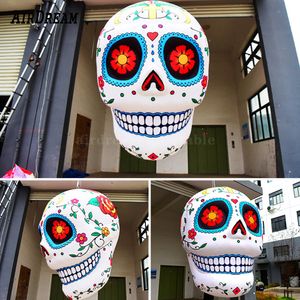 Décoration gonflable de crâne d'halloween de couleur personnalisée de 3m 10 pieds de haut avec fantôme de ballon lumineux LED