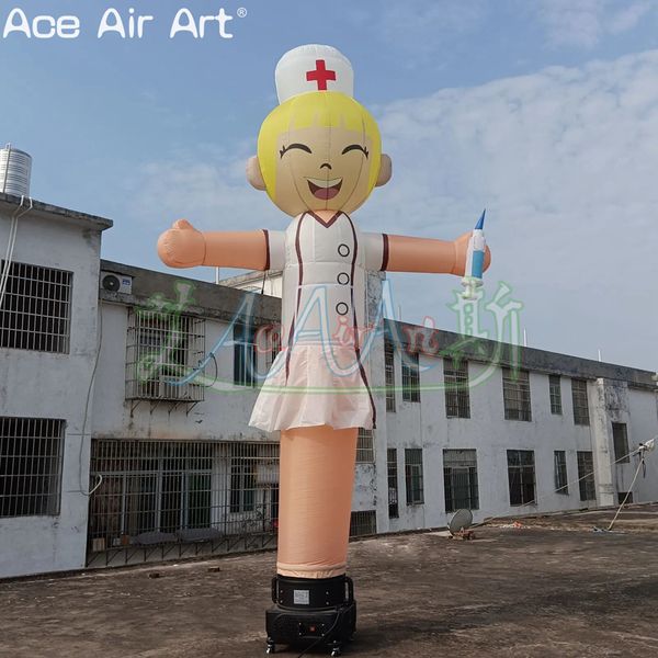 3m 10ft de haut ou personnalisé Doctable Skydancer Skydancer Femelle Nurse Dancer Dancer Personne médicale Carton avec seringue pour la promotion des événements