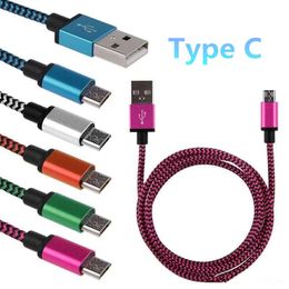 Câble USB de type C pour note10 S20 connecteur métallique ininterrompu tissu tresse en nylon câble micro USB cordon de chargeur V8 pour Samsung S20 1M 2M 3M