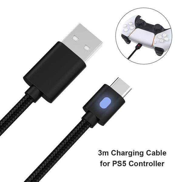 Cable de carga USB tipo C de 3 m y 10 pies para controlador PS5 Cable de carga de energía para Xbox Series X S Switch Pro Gampad Cable cargador de joystick con luz LED ENVÍO RÁPIDO