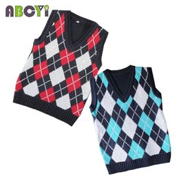 3m-12y jongens meisjes trui lente herfst trui pull enfant garon vest blauw rood v-hals plaid gebreide baby trui kinderkleding 201109