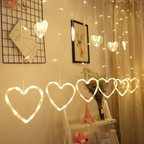 138LED EU Plug en forme de coeur rideau de lumière chaîne de fées guirlande de Noël lumières pour la fête de mariage lampe de décoration Y200603