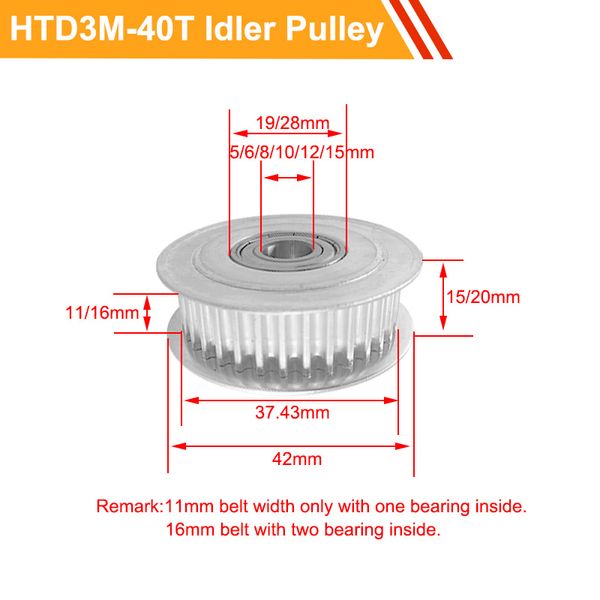 Poulle de moteur de roulement de roulement de roulement de roulement avec / sans dents 11 mm / 16 mm Largeur de largeur poulie