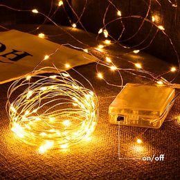 3M 5m 10m LED -snaarverlichting Batterij bediende LED Koperdraad Decoratie Starry Fairy Light Holidy Wedding Light Party Diy Slaapkamer Kerstboom Warm RGB