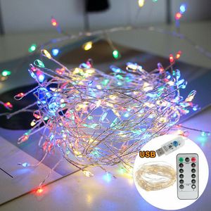 3M 5M fil de cuivre LED chaîne USB télécommande lumières pétard fée guirlande lampe pour noël fenêtre mariage fête décor D2.5