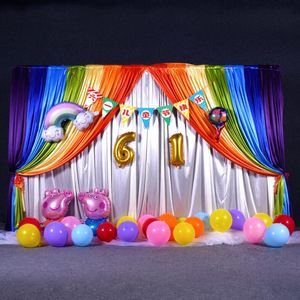 Toile de fond de mariage 3m x 6m, avec Swags arc-en-ciel, rideau de fête, rideau de scène de célébration, mur de fond de Performance