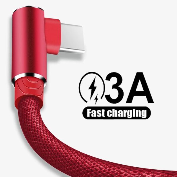 Câble de Type C coudé à 90 degrés de 3M, fil de charge rapide pour téléphone portable Xiaomi Samsung S23 S10 S9, USB A vers Micro fil de Type c