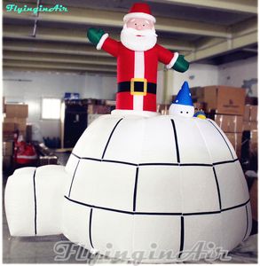 Père Noël gonflable de Noël de 3m de maison de neige d'igloo avec le pingouin pour la décoration de parc et de cour