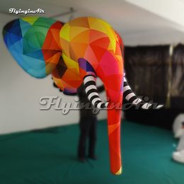 3m Fantastique Suspendu Grande Tête D'éléphant Gonflable Coloré Artistique Air Blow Up Ballon Animal De Bande Dessinée Avec Long Nez Pour La Décoration Murale