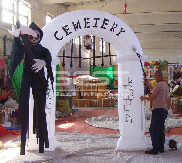 3m de haut Hallowmas démon arc entrée de la mort gonflable avec les événements de la faux de la mort ballon soufflant un couteau de diable réutilisable