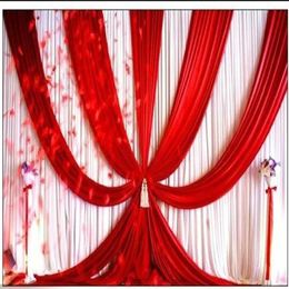3 m de haut x 6 m de large toile de fond de mariage avec Swags événement et tissu de fête beaux rideaux de toile de fond de mariage y compris le milieu Red247d