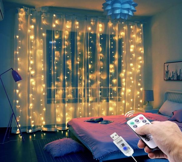 Guirnalda de cortina LED de 3M en la ventana, cadena de luces USB, adorno de hadas, Control remoto, decoraciones navideñas de Año Nuevo para el hogar y la habitación5954261