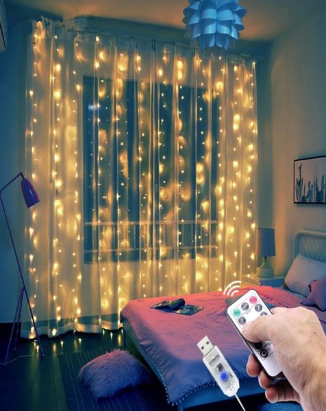 Guirnalda de cortina LED de 3M en la ventana, cadena de luces USB, adorno de hadas, Control remoto, decoraciones navideñas de Año Nuevo para la habitación del hogar 8009879