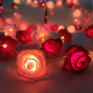 Guirnalda de luces LED de 3m con forma de rosa para el Día de San Valentín, boda, niña, corazón, habitación, decoración de jardín, luz nocturna, decoración de luces navideñas