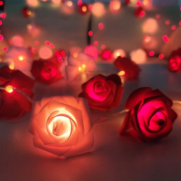 3 m LED Rose Guirlande Lumineuse pour la Saint Valentin Mariage Fille Coeur Chambre Jardin Décoration Veilleuse De Noël Fée Lumières Décor