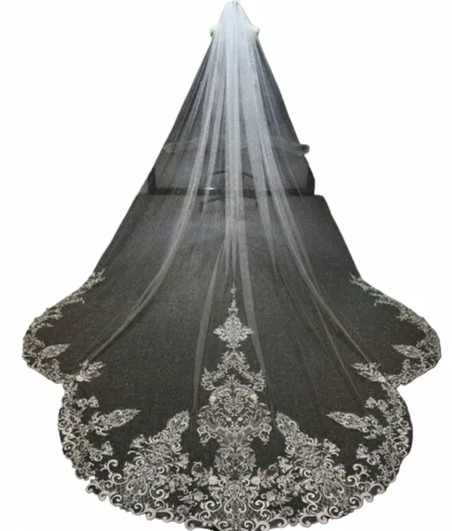 3m LG Longueur de la cathédrale blanc Veaux de mariée ivoire avec des appliques en stock LG Veils de mariage vestido de noiva lgo Veil de mariage b7io #