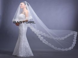 3m lange goedkope bescheiden 2016 Wedding Veils lange sluier met kanten rand bruids sluiers schoonheid een laag lange kathedraal voor bruiloft6707426