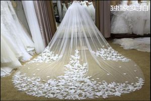 Voiles de mariage en Tulle Court de 3M de Long, une couche de la même couleur que l'image, voile de mariée à fleurs artificielles 3D4684282