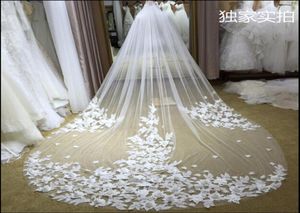 Voiles de mariage en Tulle Court de 3M de Long, une couche de la même couleur que l'image, voile de mariée à fleurs artificielles 3D, 1431711