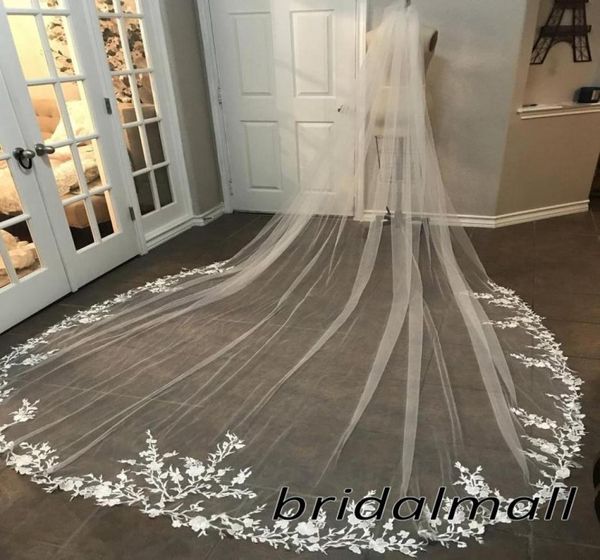 3M Long Voile Dentelle Appliqué Cathédrale Longueur Appliqué Blanc Ivoire Mariage Voile Mariée Voiles Cheveux De Mariée Avec Peigne En stock2892676