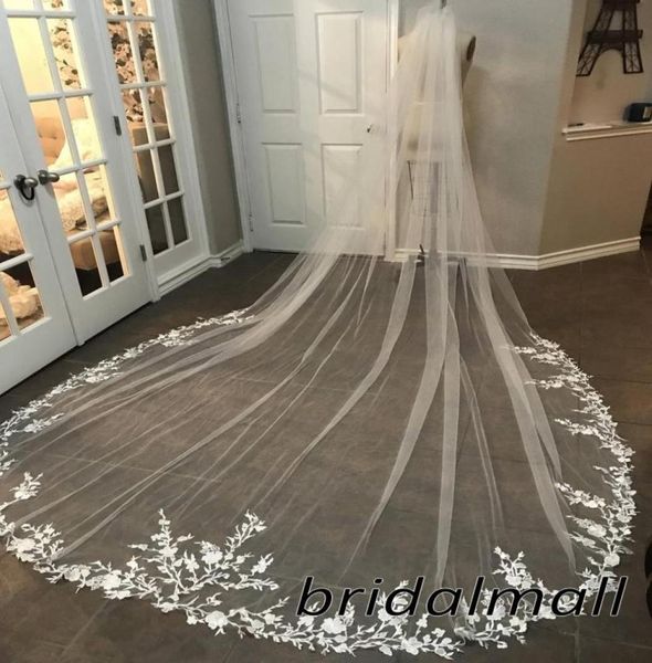 3M Long Voile Dentelle Appliqué Cathédrale Longueur Appliqué Blanc Ivoire Mariage Voile Mariée Voiles Cheveux De Mariée Avec Peigne En stock1597740