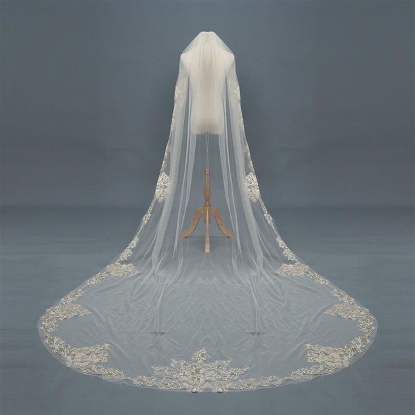 3M Long Voiles De Mariage Cathédrale 1T Voile De Mariée Accessoires Dentelle Applique Blanc Ivoire Champagne Voile De Mariée Avec Comb247o