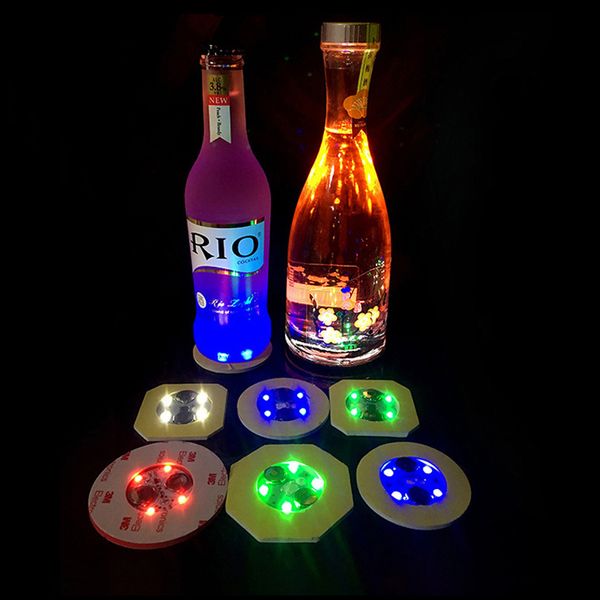 3M Stickers LED Coaster Light Nouveauté Éclairage Up Coasters RVB LED Bouteille Lumières Disques Boissons Flash Light Cup Coaster Flashing Shots Light Multicolores usalight