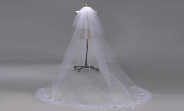 3M deux couches bord de dentelle avec paillettes blanc ivoire cathédrale voile de mariage longs voiles de mariée pas cher accessoires de mariage Veu de Noiva CP7502572