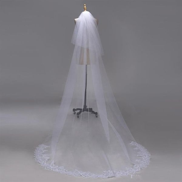 3M deux couches dentelle bord avec paillettes blanc ivoire cathédrale voile de mariage longs voiles de mariée pas cher accessoires de mariage Veu de Noiva CP234O