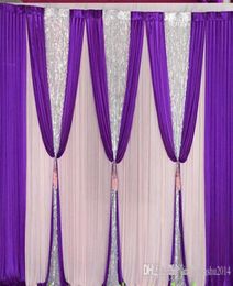 3m6m 10ft20ft Ice Silk Wedding Backs Curtain avec des paillettes argentées Swags Stage de célébration rideau en satin Drape mariage décora3304498