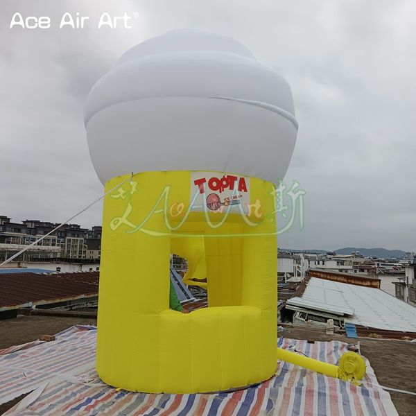 Tente gonflable extérieure de crème glacée de 3mDiamx4.5mH, magasin portatif, kiosque de nourriture de stand gonflable pour la publicité d'événements d'enfants