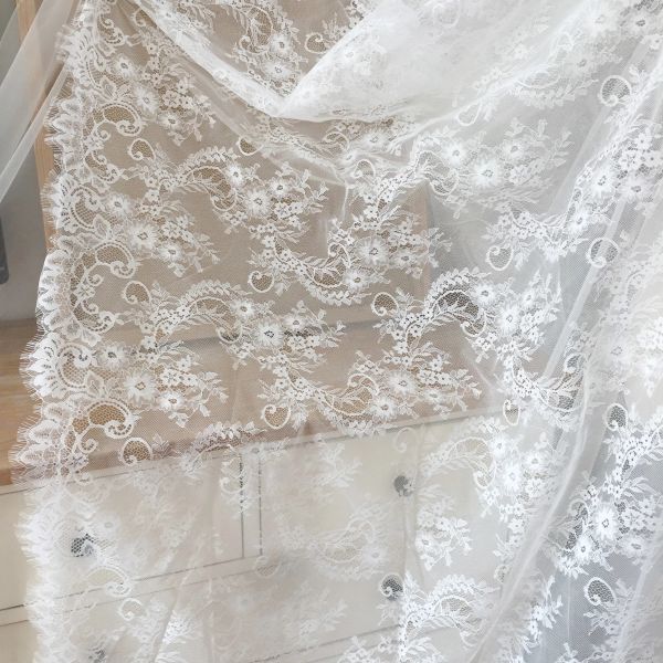 3 metros/lote de tela blanca de encaje chantilly chantilly, bordado de pestañas artesanía de encaje nupcial accesorio de encaje de 150 cm de ancho