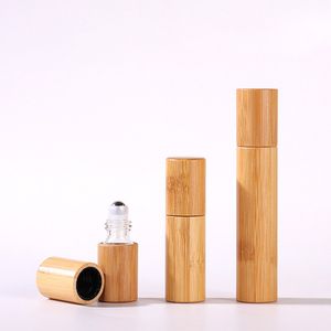 3 ml/5 ml/10 ml en bois de bambou naturel rouleau bouteille en acier inoxydable rouleau sur boule parfum d'huile essentielle parfum