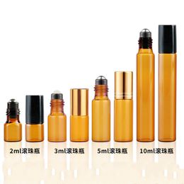 3ml 5ml 10ml Roll On Botella de vidrio Ámbar Marrón Vacío Perfume esencial Aceites esenciales Botella de vidrio Metal Roll Roller F2017242