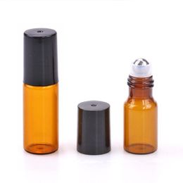 3ml 5ml Amber Glass Roll On Bottle Travel Essential Oil Parfumfles met roestvrijstalen ballen Sgrnw