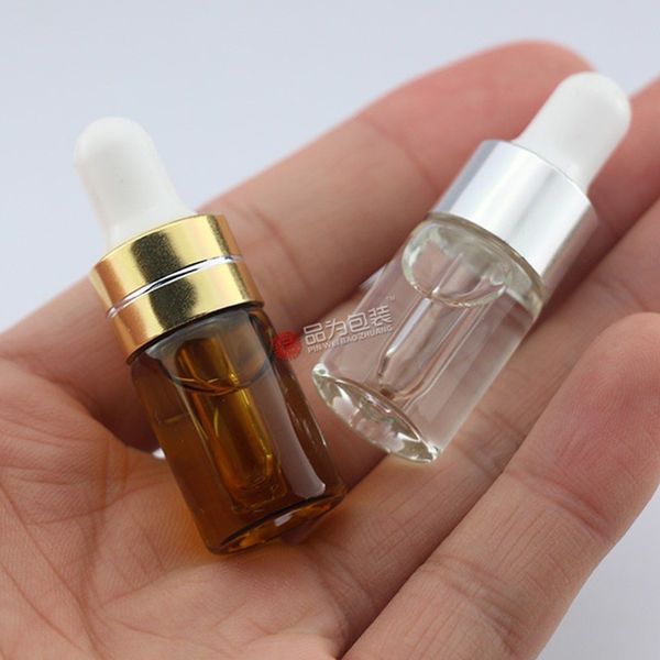 3 ml 5 ml Portable Mini Ambre Clair Bouteille D'huile Essenial Bouteilles En Verre Mini Flacon compte-gouttes Vide 0321