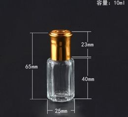 3ml 6ml 10ml 12ML Botella de vidrio octogonal con tapa dorada, Roll on Bottle, Perfume Roller Bottles,