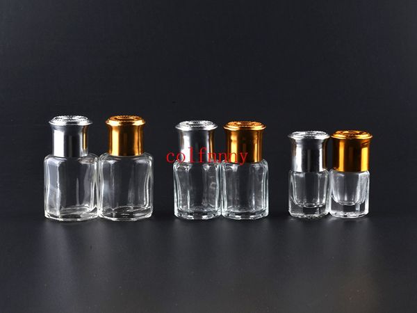 Bouteille en verre octogonale de 3 ml 6 ml 10 ml 12 ml avec couvercle en or, bouteille à rouler, bouteilles à rouleau de parfum, emballage d'huile essentielle