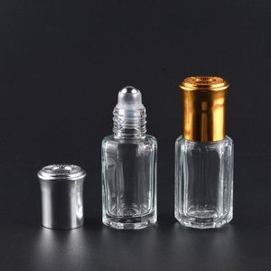 3ML 6ML 10ML Botellas de vidrio octogonales con rollo en botellas de aroma Bola de metal Perfume Aceite esencial Viales de embalaje Estuche recargable ZA1623 Ijuvb