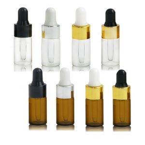 Flacon compte-gouttes d'huile essentielle en verre transparent/ambre de 3ML, flacon d'aromathérapie Portable avec compte-gouttes en verre, petit flacon compte-gouttes