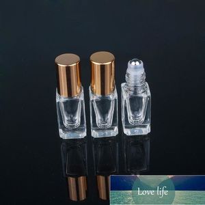 Bouteilles de parfum d'huile essentielle de 3ML, bouteille carrée en verre transparent avec capuchon or/argent, rouleau en acier inoxydable, vente en gros