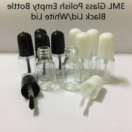 3 ml Mini verre vernis bouteille vide avec brosse couvercle noir/blanc 16*42 MM rond clair cosmétique vernis à ongles échantillon conteneurs Tube Vacup