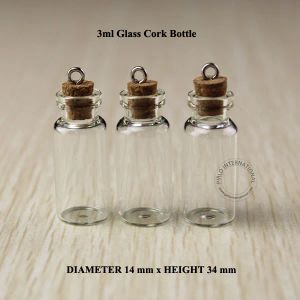 3ml Mini petites bouteilles en verre flacons bocaux avec bouchons décoratifs bouteille de tube à essai en verre bouché avec liège pour pendentifs mini 50pcs