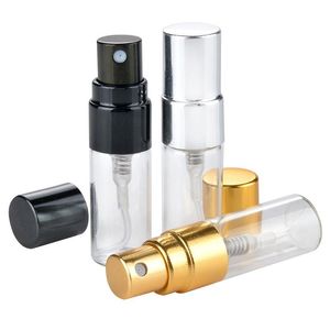 Bouteille de parfum en verre rechargeable de voyage de 3ML, avec pulvérisateur UV, pompe cosmétique, atomiseur, argent, noir, or, bouchon Rdjbl