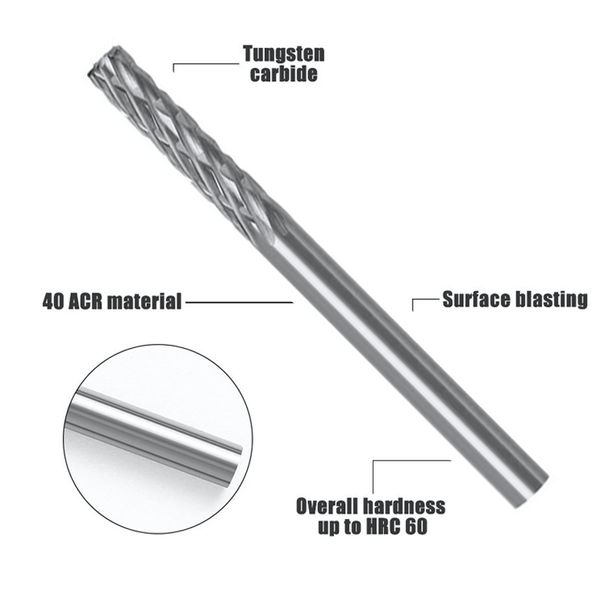 3 mm 1/8 de longueur de tige de tige de tirage en carbure pour outil dremel moucheur outil rotatif Burr Diamond Cut Rotary de 38 mm à 100 mm de longueur