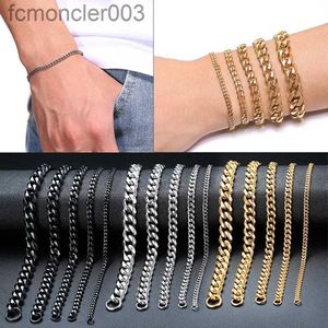 3 mm-11 mm pour hommes 14k Gold Femmes plaquées Chaînes de liaison cubaine Bracelet en acier inoxydable Bracelettes de bracelets de couleur noire Gift 2NC7